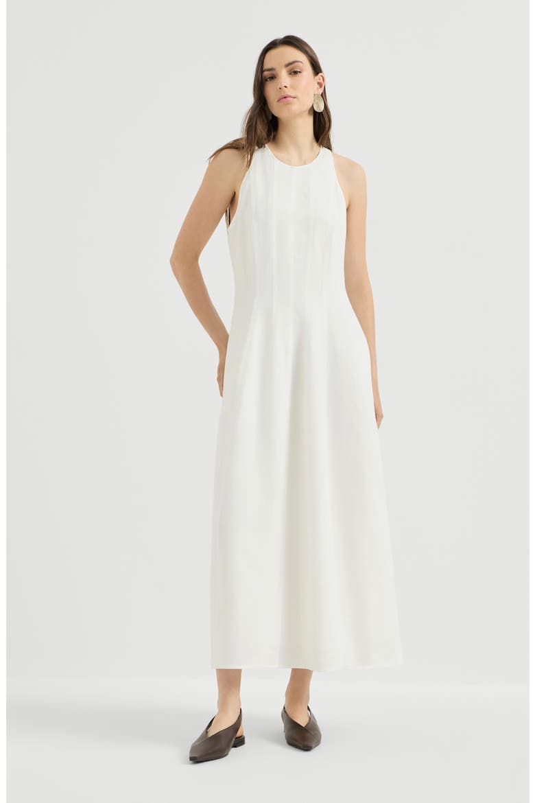 Viscose and linen fluid twill dress, Main, color, White