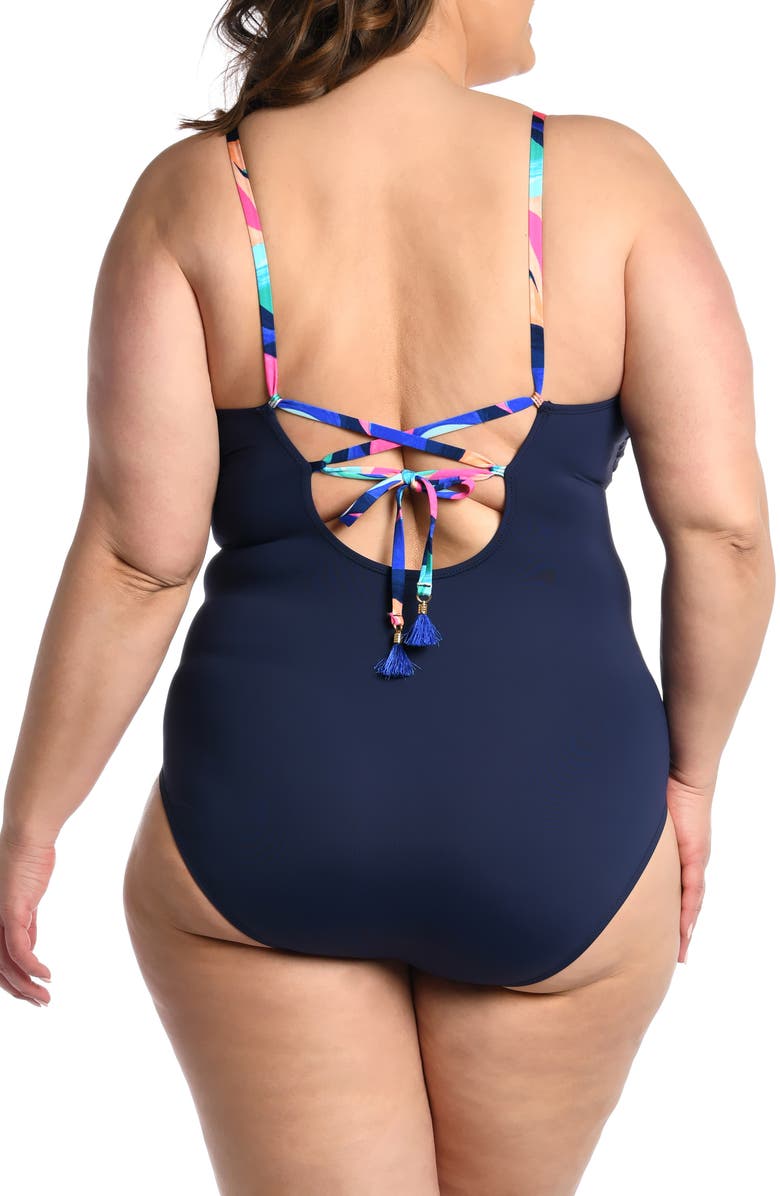 La Blanca Painted Plunge One-Piece Swimsuit, Alternate, color, Blue Multi