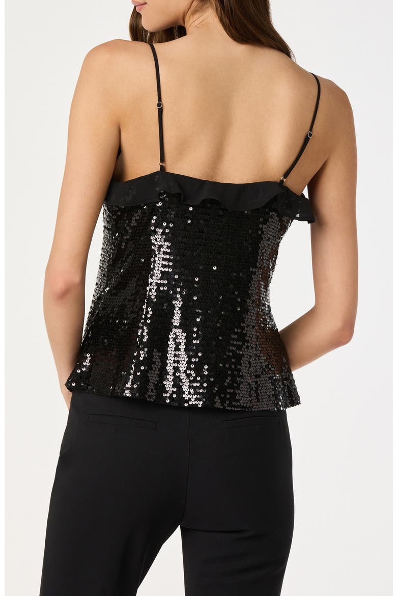 Sequin Ruffle Trim Tie Front Top, Alternate, color, BLACK