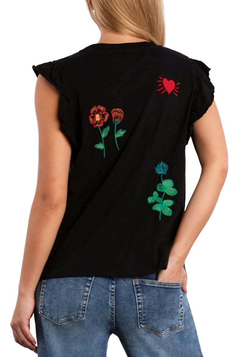 Aurora Petal Embroidered Sleeveless T-Shirt, Alternate, color, BLACK BEAUTY