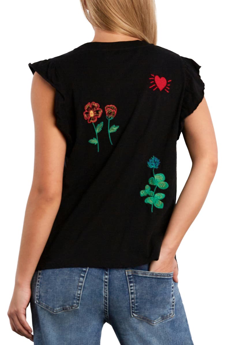 Billy T Aurora Petal Embroidered Sleeveless T-Shirt, Alternate, color, Black Beauty