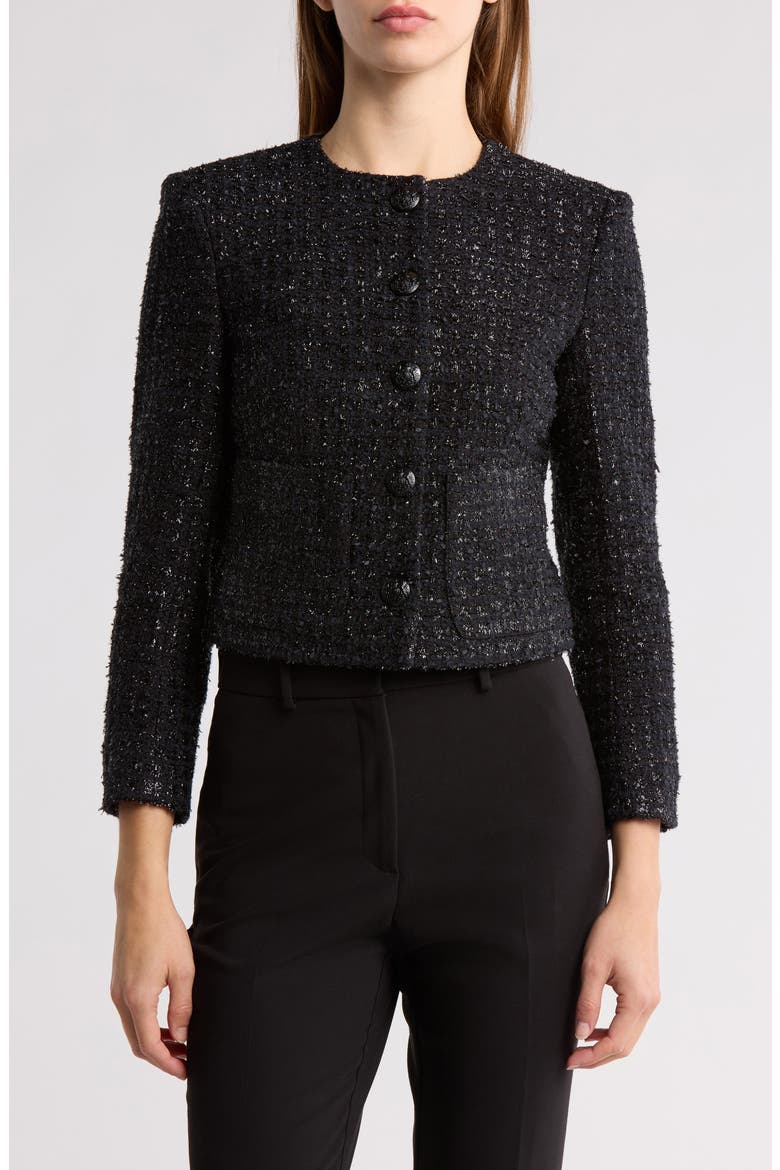 Nathan Shimmer Tweed Jacket, Main, color, BLACK