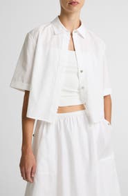 Vince Scallop Detail Short Sleeve Cotton Button-Up Shirt