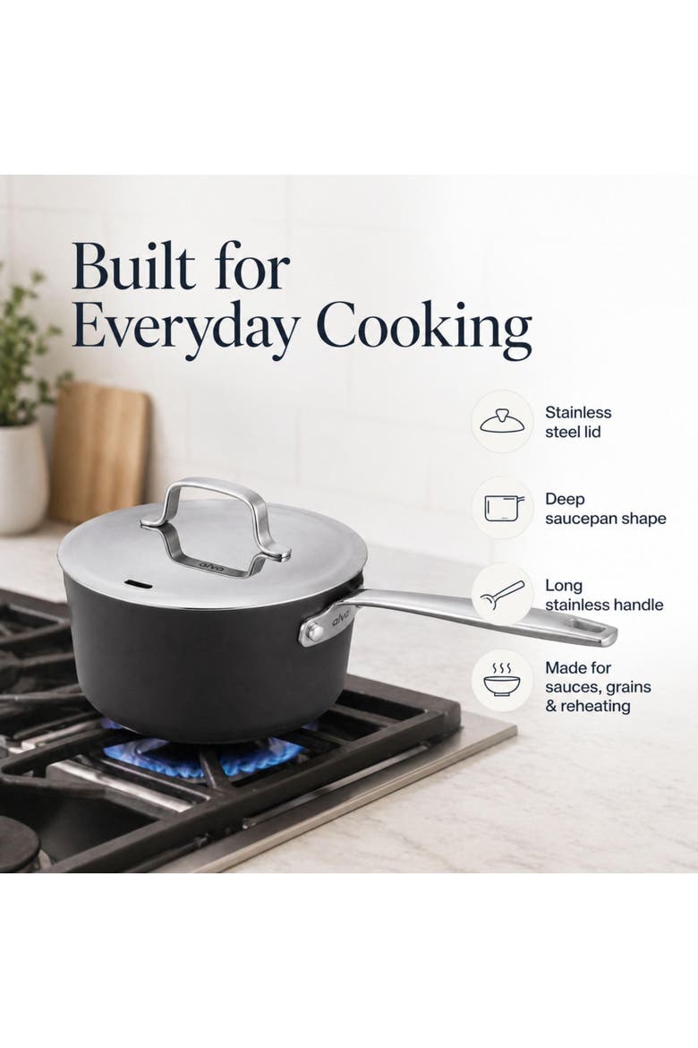 Maestro Ceramic Nonstick Saucepan with Lid, 2-Qt., Alternate, color, Black