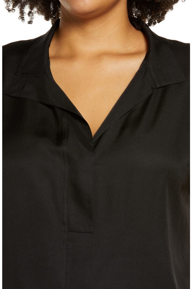 Stand Collar Silk Blend Shirt, Alternate, color, BLACK