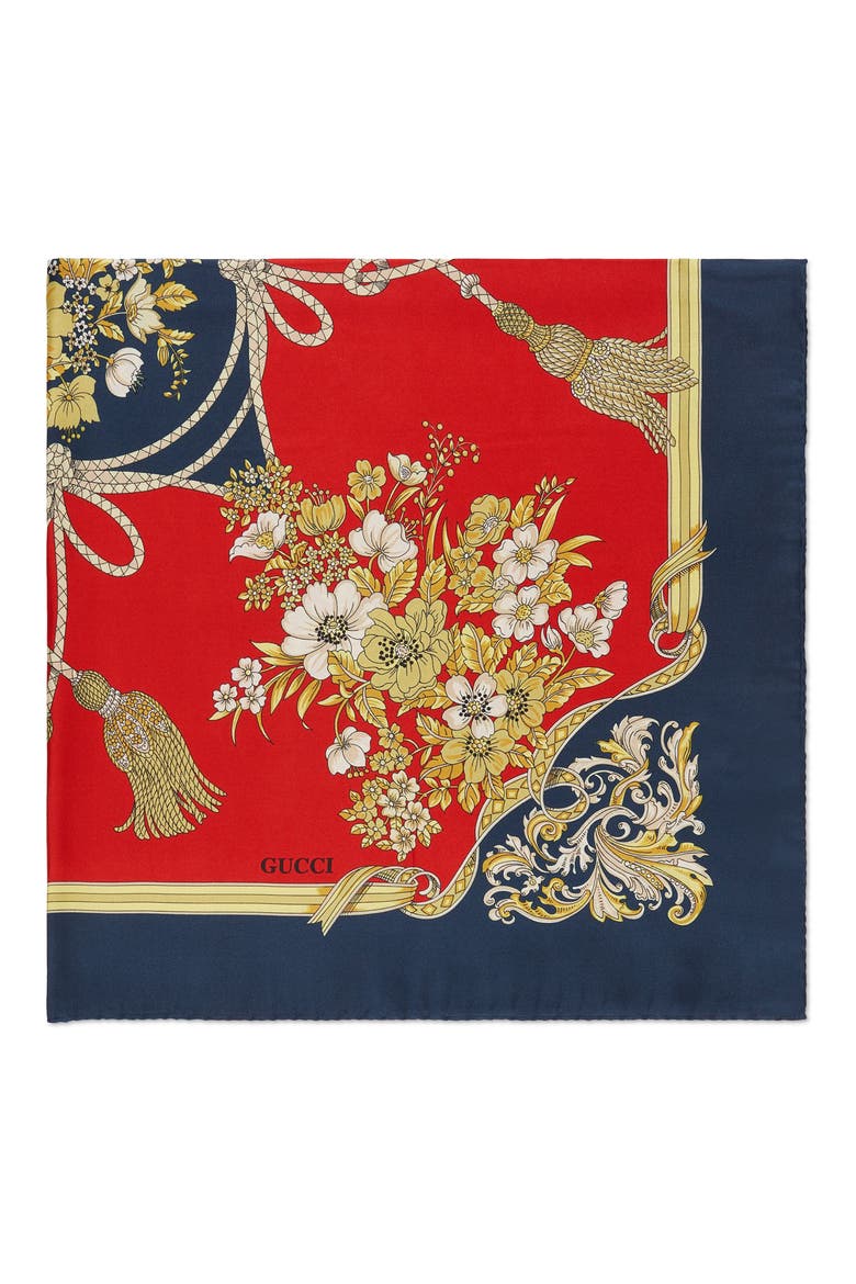 Lady Intrigue Square Silk Scarf, Alternate, color, RED/ BLUE