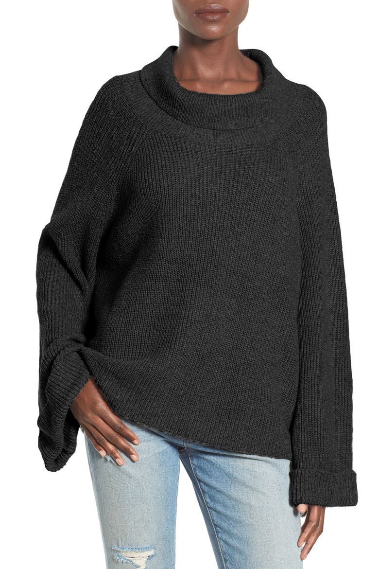 Cowl Neck Shaker Pullover, Main, color, BLACK