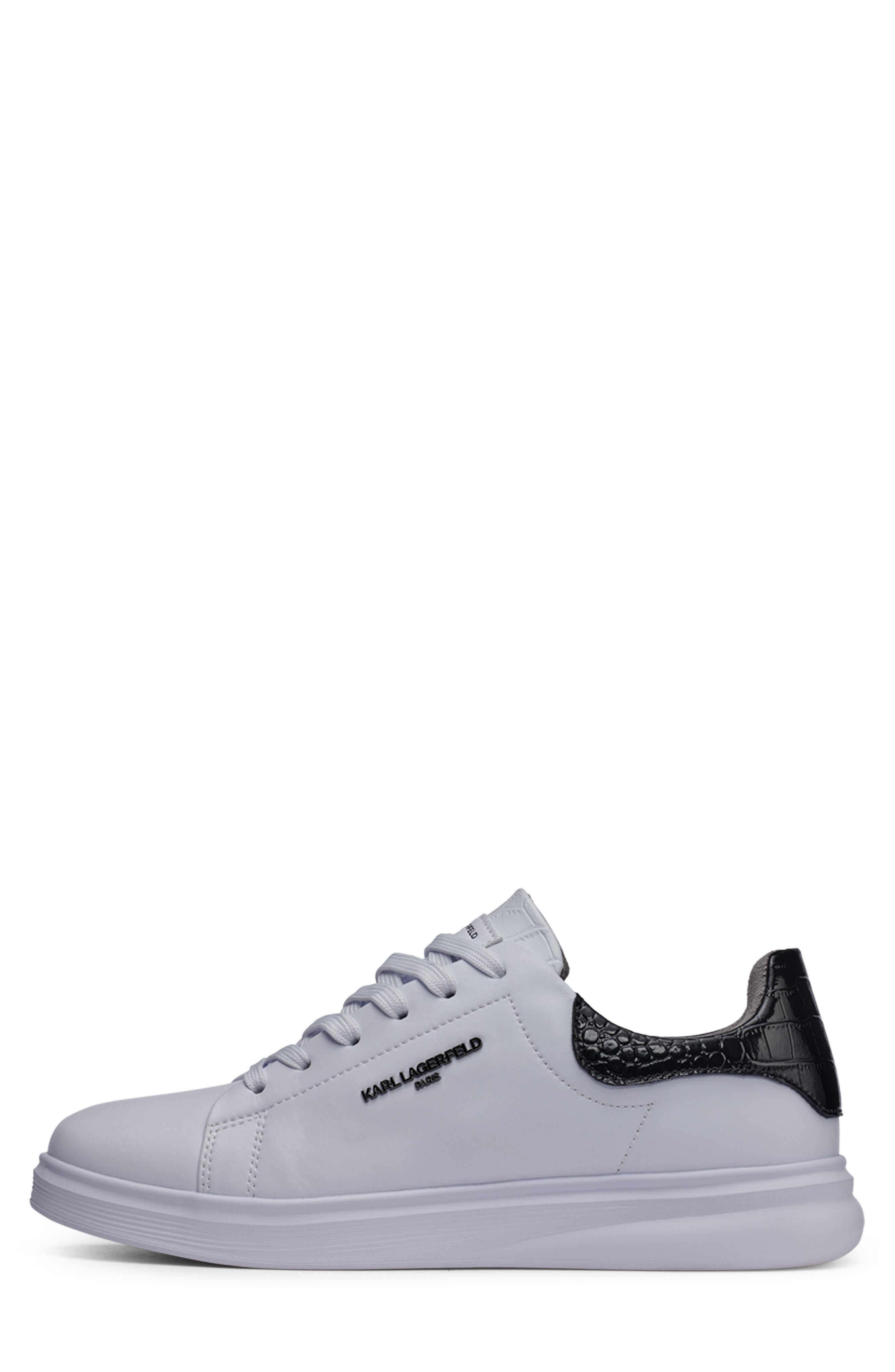 KARL LAGERFELD PARIS Croc Embossed Low Top Sneaker, Alternate, color, White