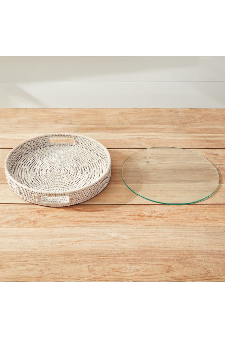 12.75"  Burma Rattan Whitewash Round Natural Woven Wicker Serving Tray, Alternate, color, White