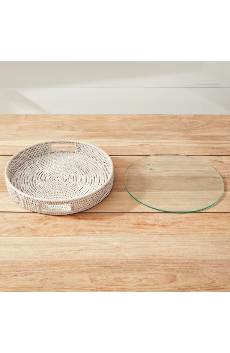 Napa Home & Garden 12.75"  Burma Rattan Whitewash Round Natural Woven Wicker Serving Tray, Alternate, color, 