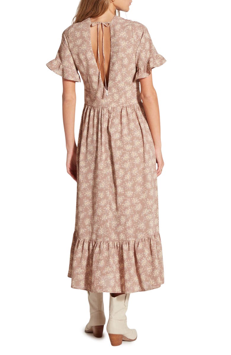 WISHLIST Floral Short Sleeve Midi Dress, Alternate, color, Taupe Floral