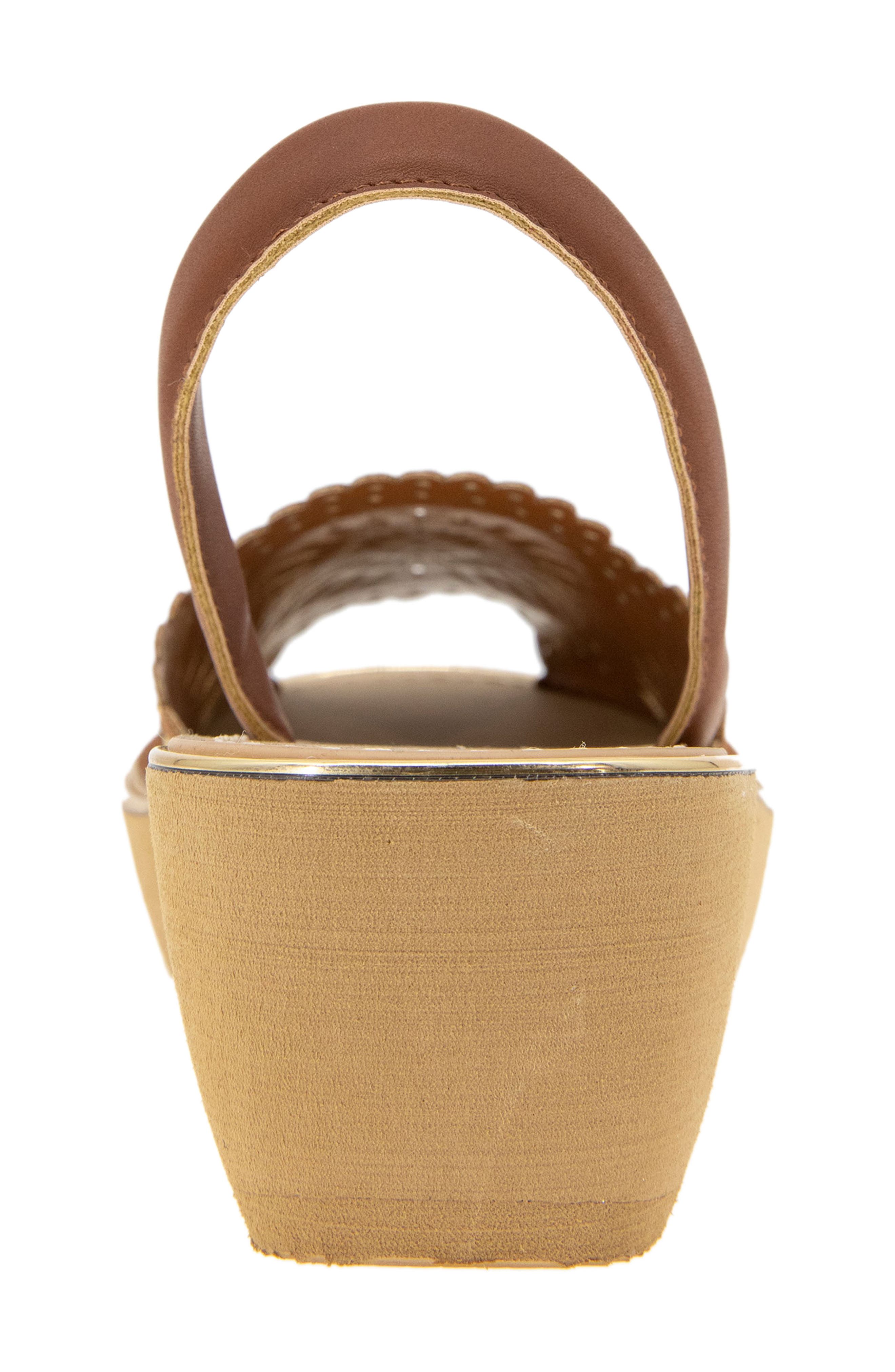 Kenneth Cole Reaction Fine Glass Foil Laser Wedge Sandal, Alternate, color, Luggage Micro