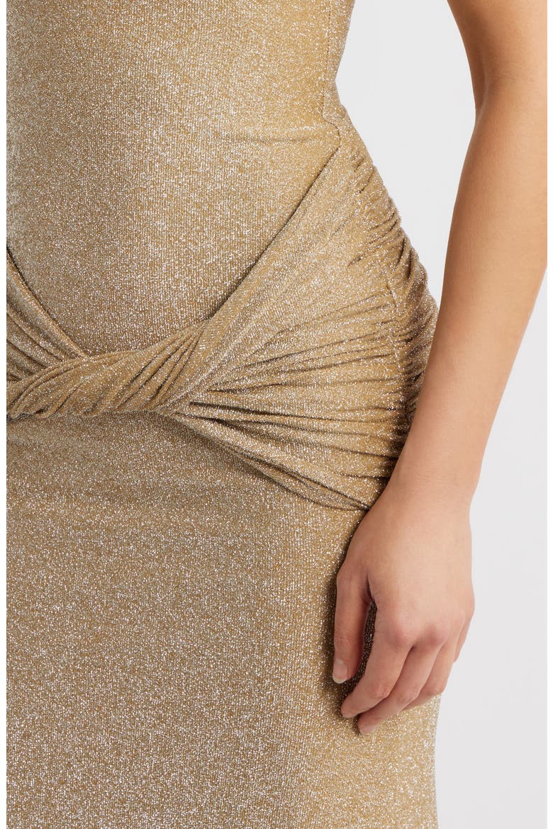 Soraya Metallic Jersey Halter Column Gown, Alternate, color, GOLD