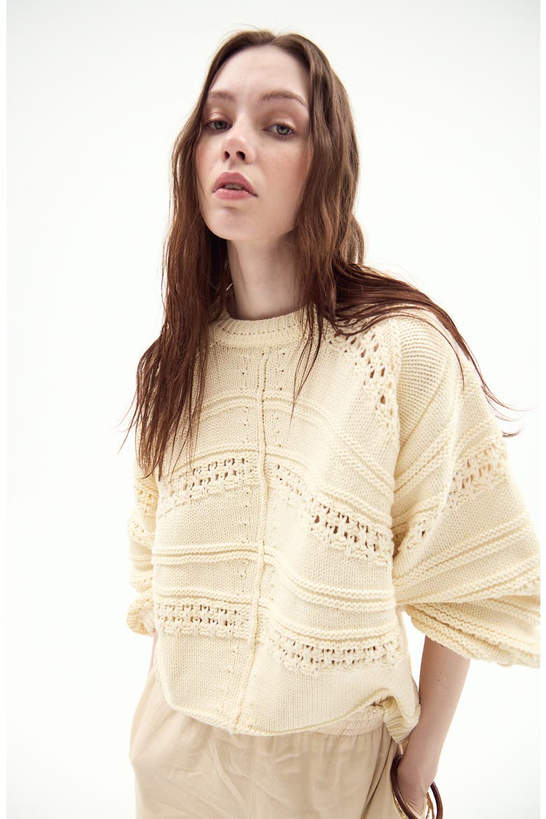 Faial Open Stitch Cotton Blend Sweater, Alternate, color, BUTTER