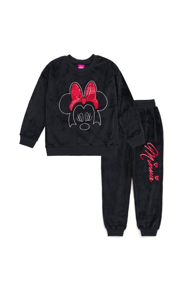 Disney Minnie Mouse Velour Sweatshirt & Pants Set, Main, color, Black