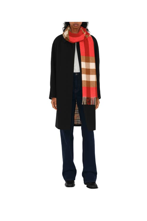 Burberry Check Cashmere Scarf In Bright Red