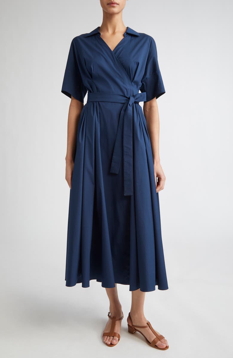 Max Mara Sarah Stretch Poplin Wrap Shirtdress, Main, color, Cornflower Blue