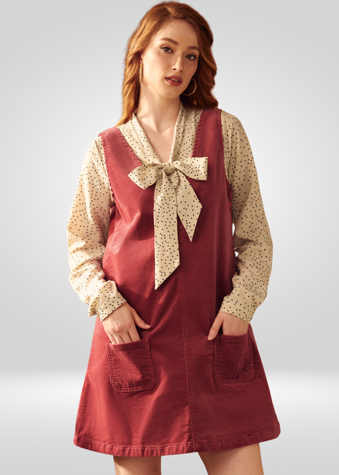 V-Neck Sleeveless Stretch Corduroy Jumper