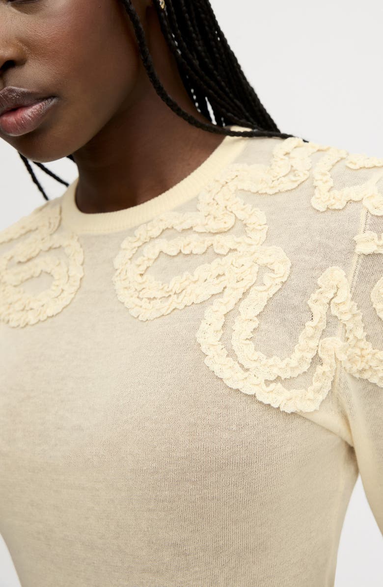 Sam Edelman Ruffle Trim Sweater, Alternate, color, Almond