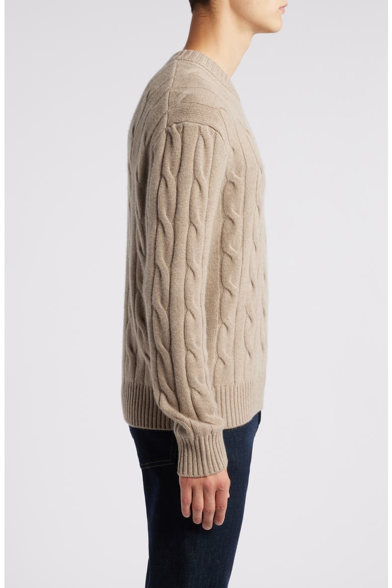 Cable Knit Crewneck Cashmere Sweater, Alternate, color, LIGHT BROWN