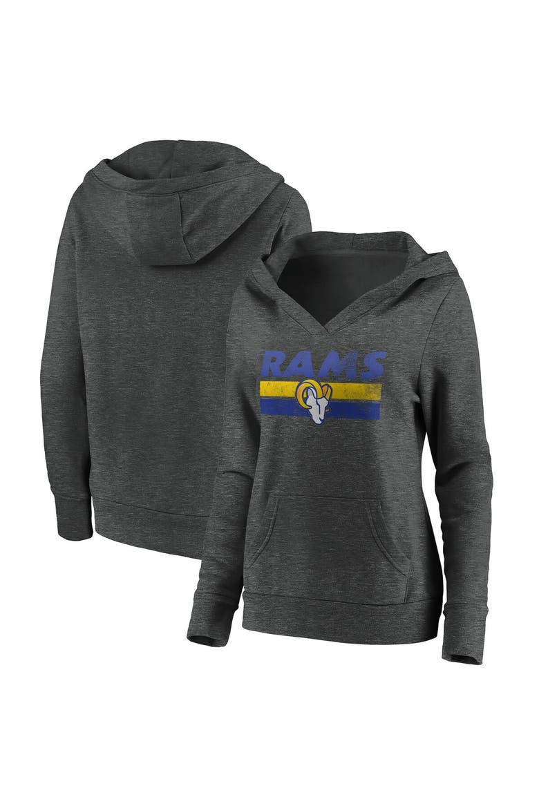 Women's Fanatics Branded Heathered Charcoal Los Angeles Rams First String V-Neck Pullover Hoodie, Alternate, color, Heather Charcoal