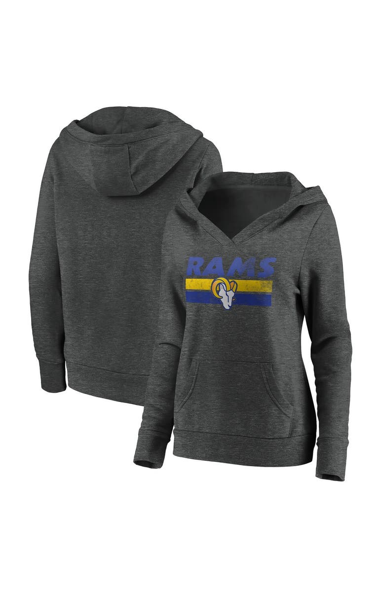 FANATICS Women's Fanatics Branded Heathered Charcoal Los Angeles Rams First String V-Neck Pullover Hoodie, Alternate, color, 