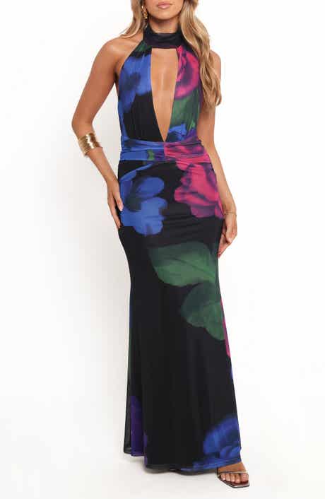 Petal & Pup Antoine Plunge Halter Neck Mesh Maxi Dress