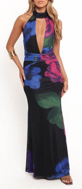 Petal & Pup Antoine Plunge Halter Neck Mesh Maxi Dress