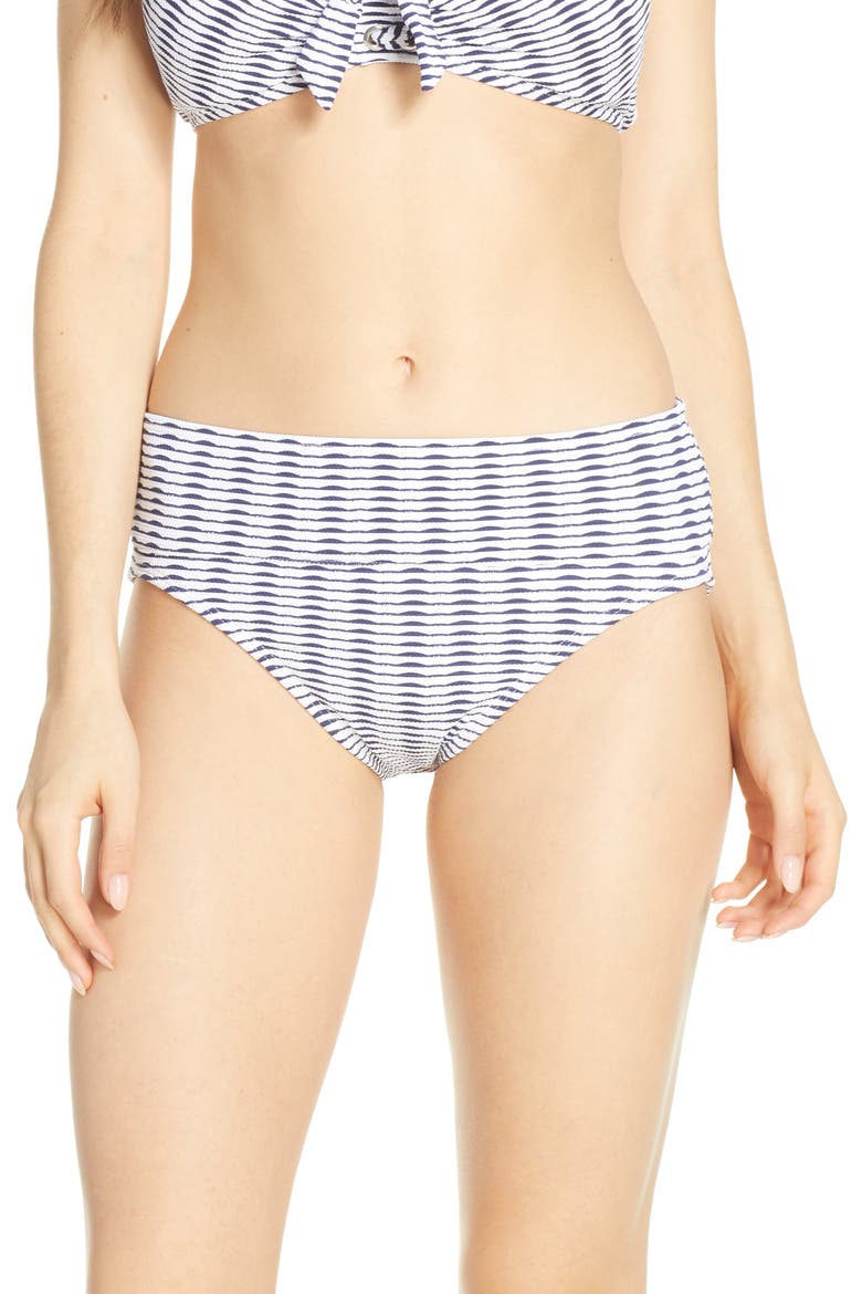 Island Cays Stripe High Waist Bikini Bottoms, Main, color, WHITE