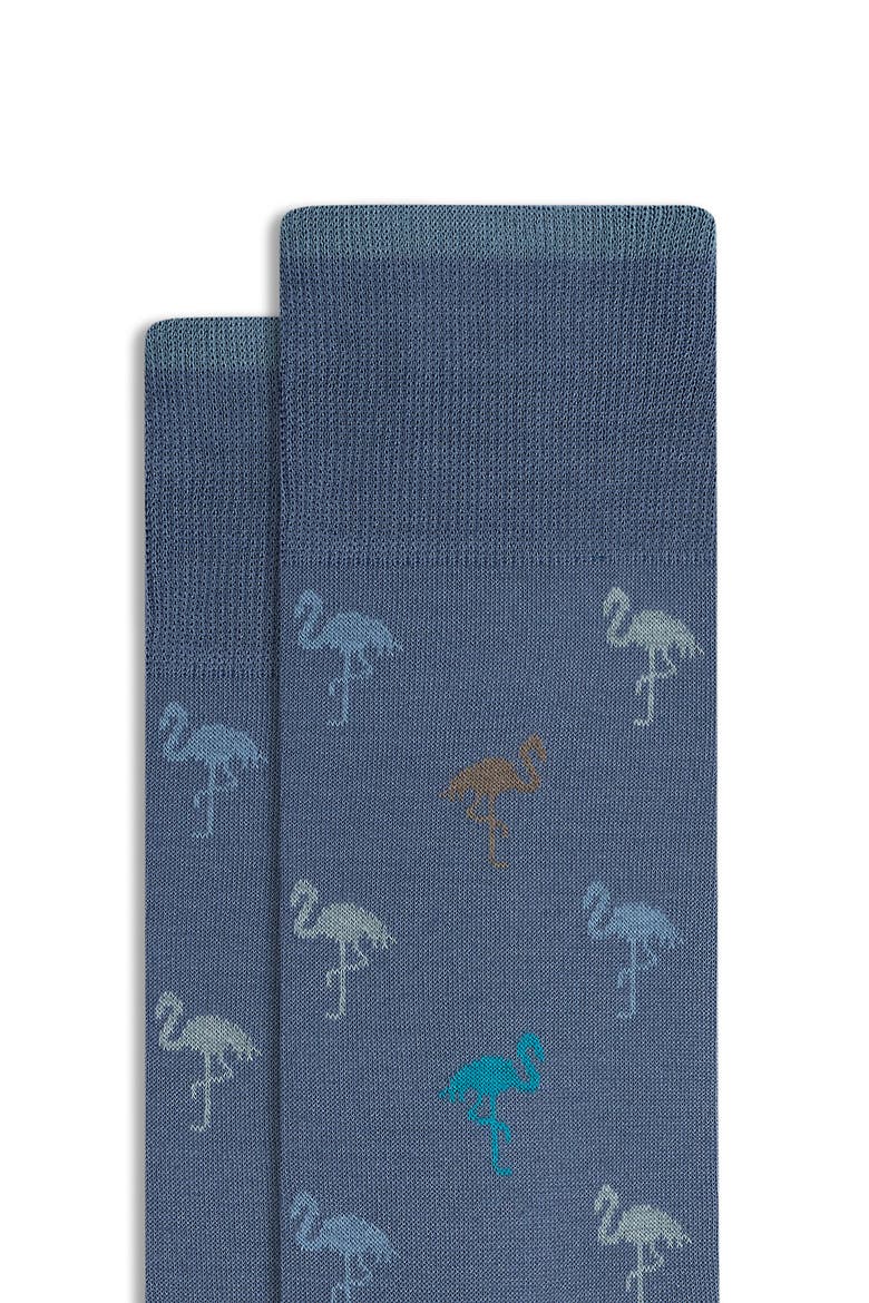 Flamingo Pattern Mercerized Cotton Blend Dress Socks, Alternate, color, STEEL