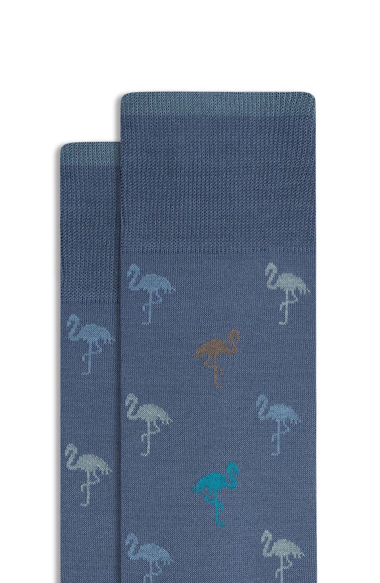 Bugatchi Flamingo Pattern Mercerized Cotton Blend Dress Socks, Alternate, color, Steel