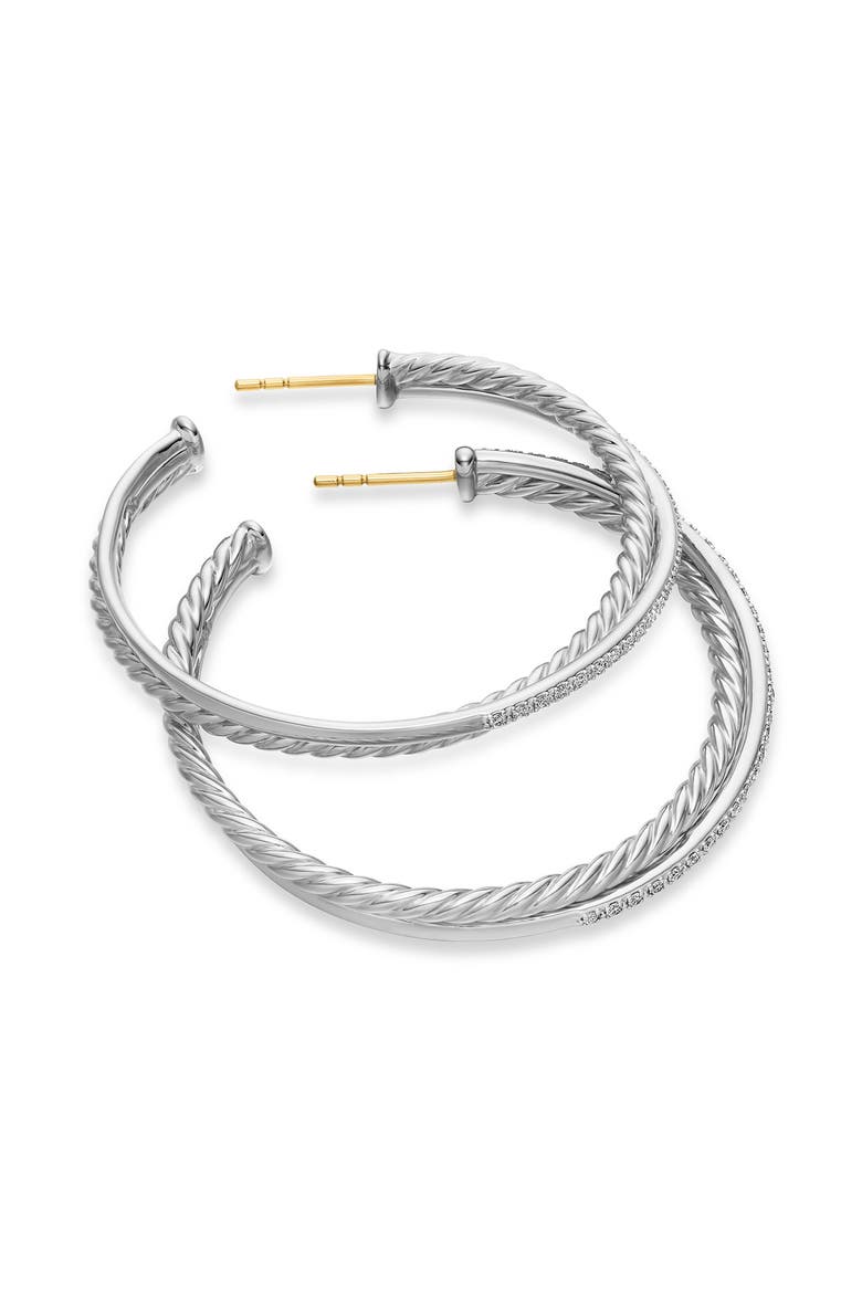 Extra Large Crossover Hoop Earrings with Diamonds, Alternate, color, SILVER/ DIAMOND