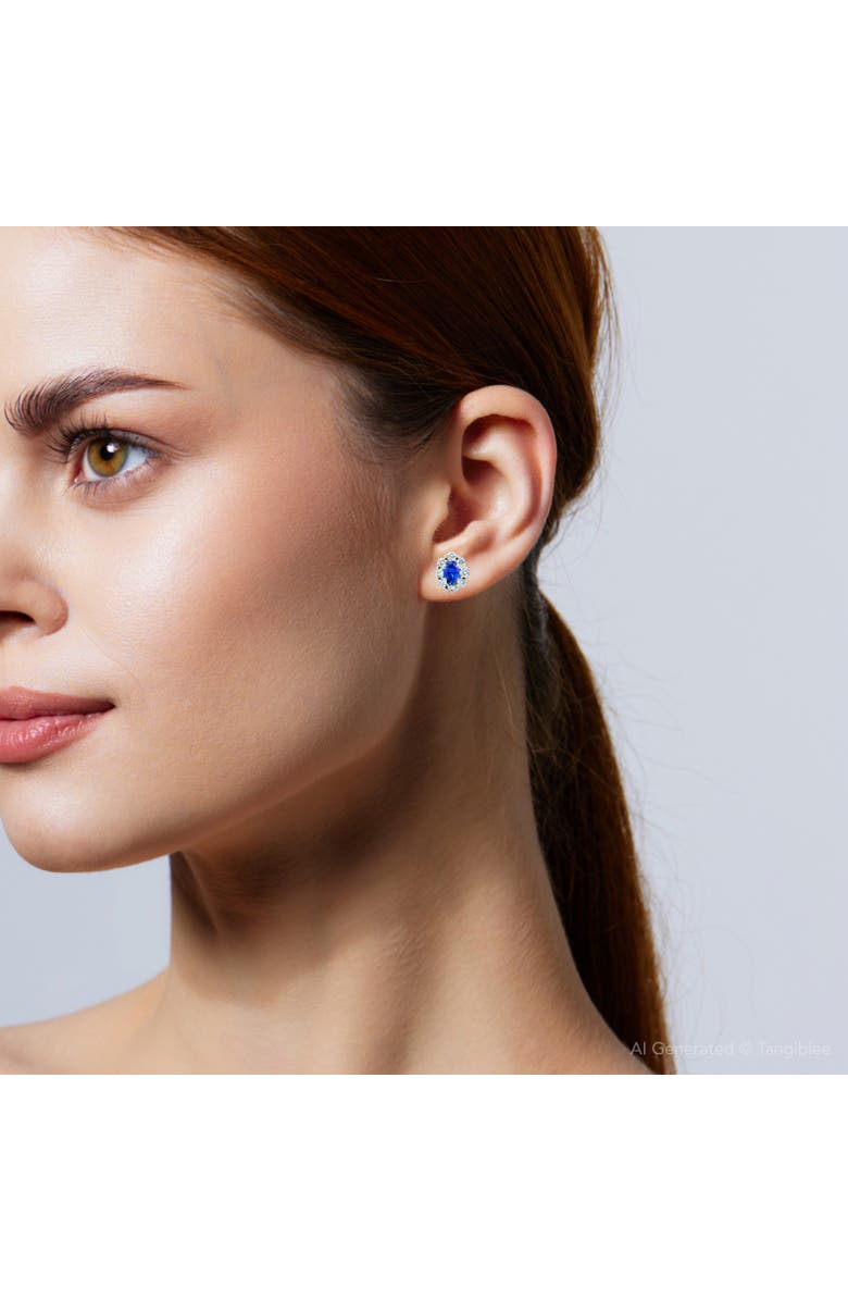 Bliss Diamond 3.10 Ct Blue Sapphire & Diamond Halo Studs 14k Gold Lab Grown, Alternate, color, 
