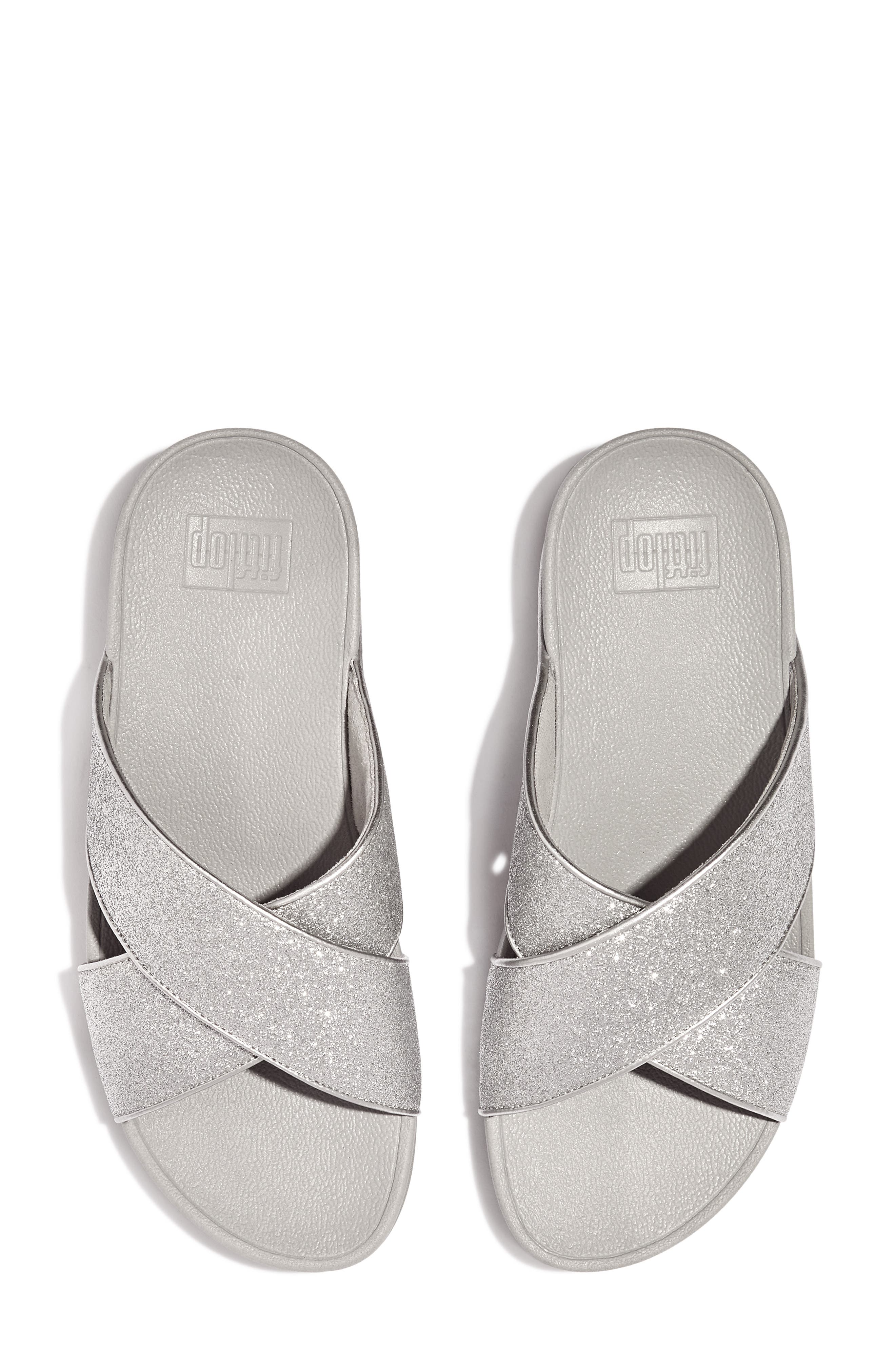 FitFlop Lulu Glitterdust Platform Wedge Slide Sandal, Alternate, color, Silver
