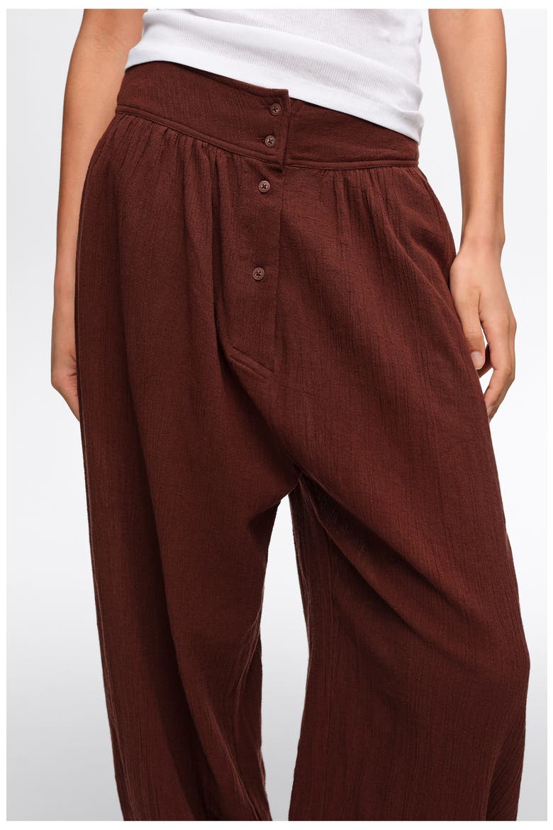 Textured Cotton Harem Trousers, Alternate, color, BROWN