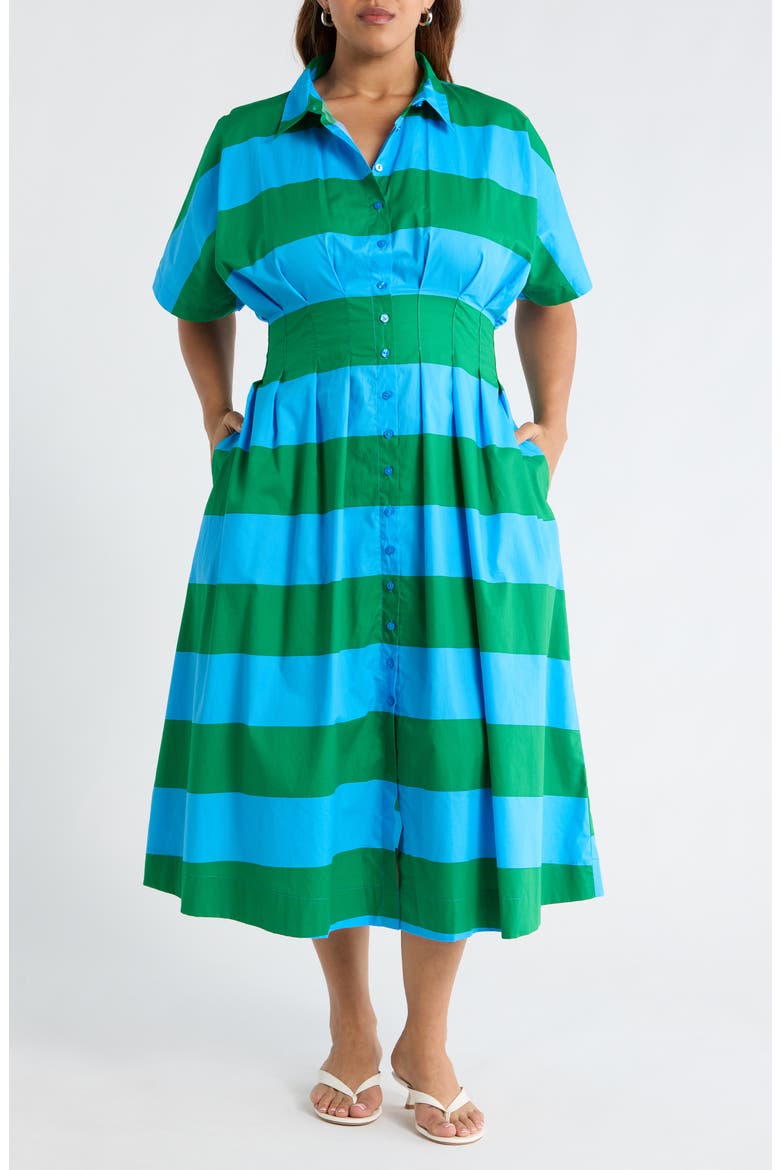 Wilderra Stripe Shirtdress, Main, color, BLUE-GREEN-STRIPE