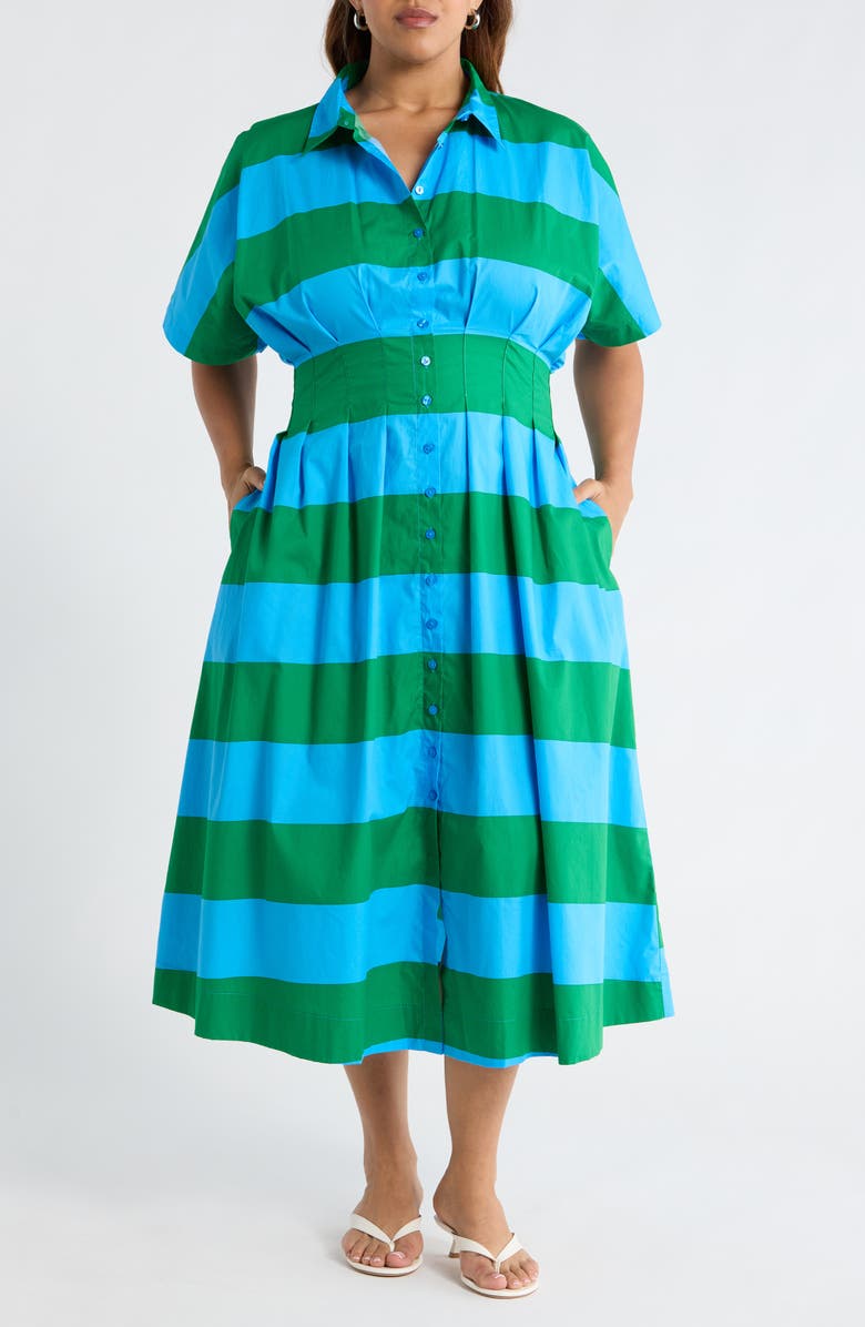 SUGARLIPS Wilderra Stripe Shirtdress, Main, color, Blue-Green-Stripe