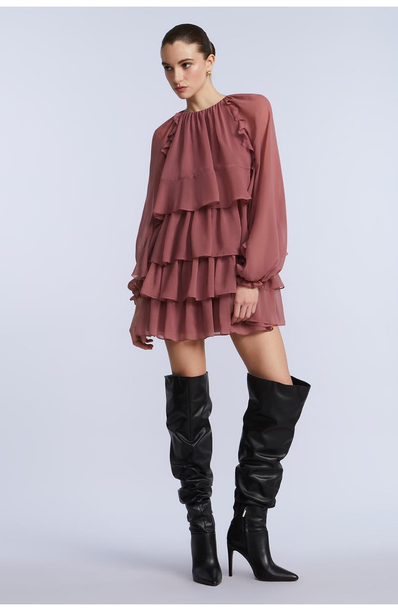BCBGMAXAZRIA Chiffon Ruffle Mini Dress, Main, color, Renaissance Rose