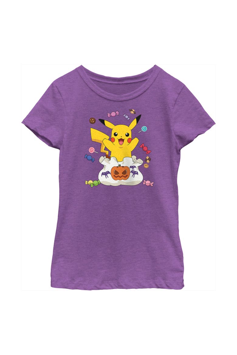 Girl's Pokemon Halloween Pikachu Bag of Candy  Graphic T-Shirt, Main, color, Purple Berry
