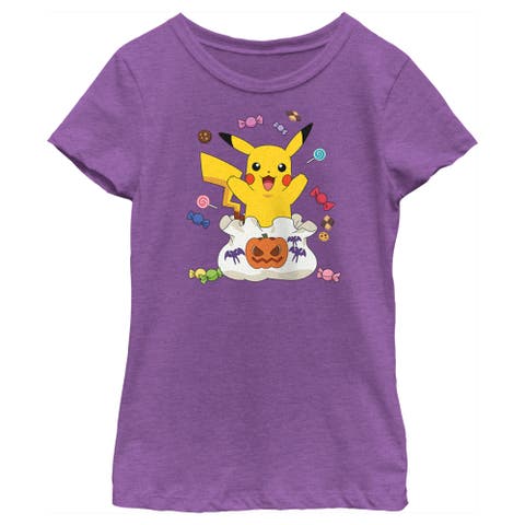 Girl's Pokemon Halloween Pikachu Bag of Candy  Graphic T-Shirt