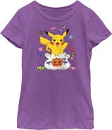 POKEMON Girl's Pokemon Halloween Pikachu Bag of Candy Graphic T-Shirt