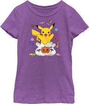 POKEMON Girl's Pokemon Halloween Pikachu Bag of Candy Graphic T-Shirt