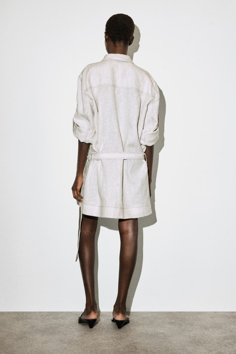 linen mini shirt dress Aly 100% European Linen Puff-Sleeve Mini Shirtdress
