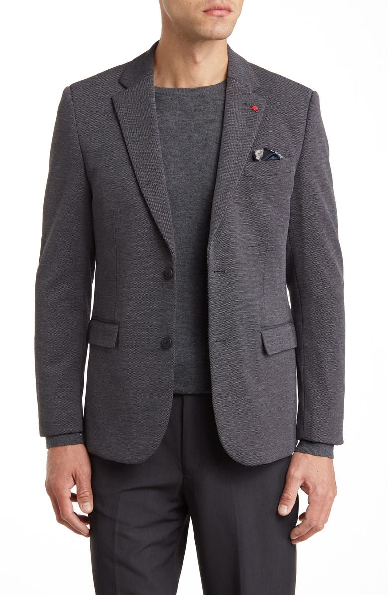 SOUL OF LONDON Textured Notch Lapel Double Button Blazer, Main, color, Charcoal/ Charbon
