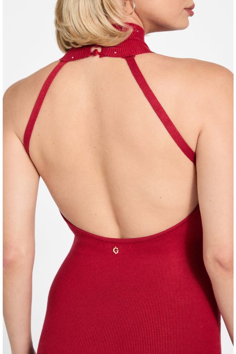 Minara Rhinestone Halter Cocktail Dress, Alternate, color, RED