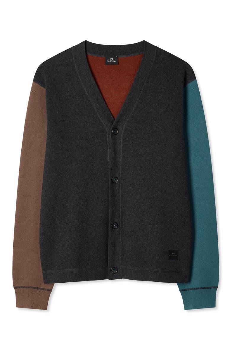 Cotton and Merino Wool Cardigan, Alternate, color, BLACK MELANGE