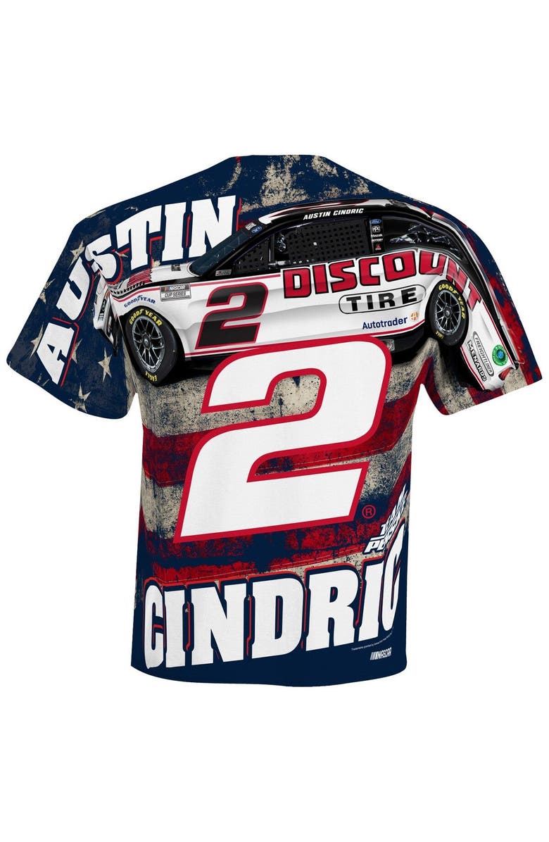 TEAM PENSKE Men's Team Penske White Austin Cindric Discount Tires Sublimated Patriotic Total Print T-Shirt, Alternate, color, White
