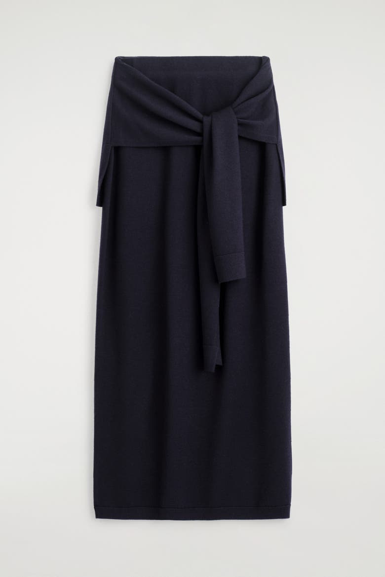 Tie-Waist Merino Wool Midi Skirt, Alternate, color, NAVY