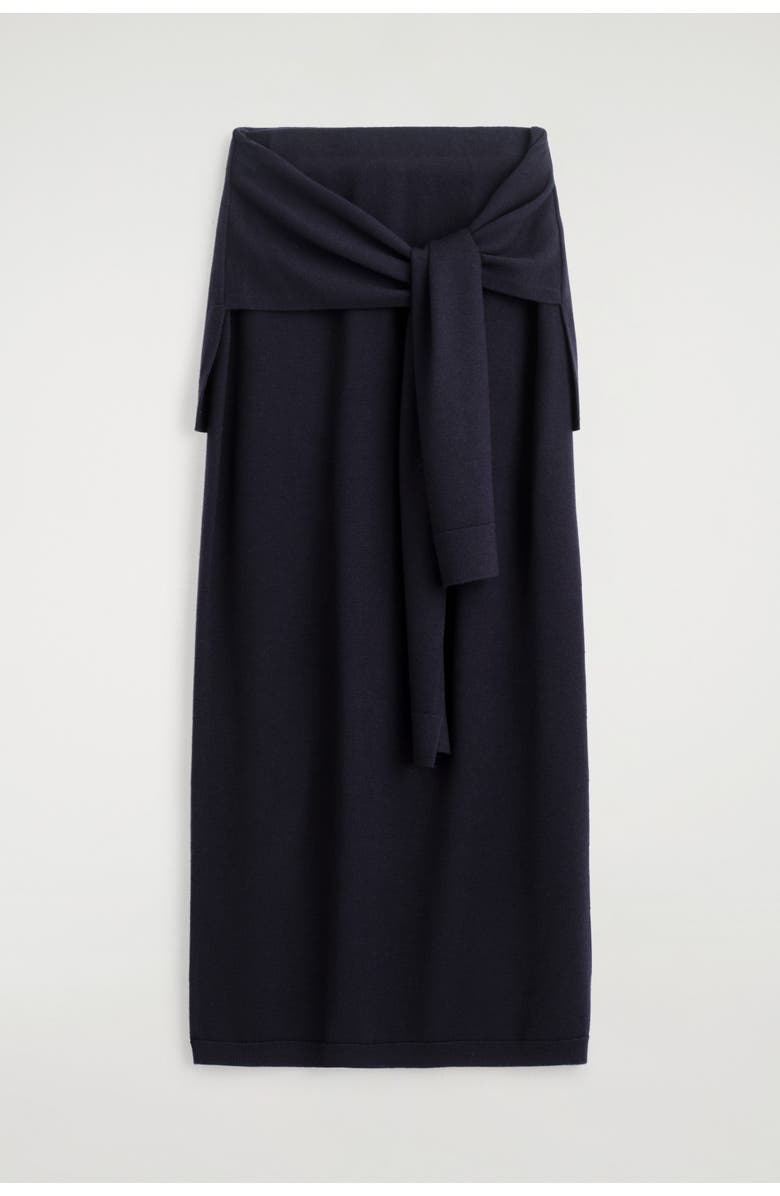 COS Tie-Waist Merino Wool Midi Skirt, Alternate, color, Navy