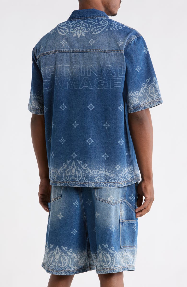 CRIMINAL DAMAGE Laser Print Denim Shirt, Alternate, color, Mid Blue